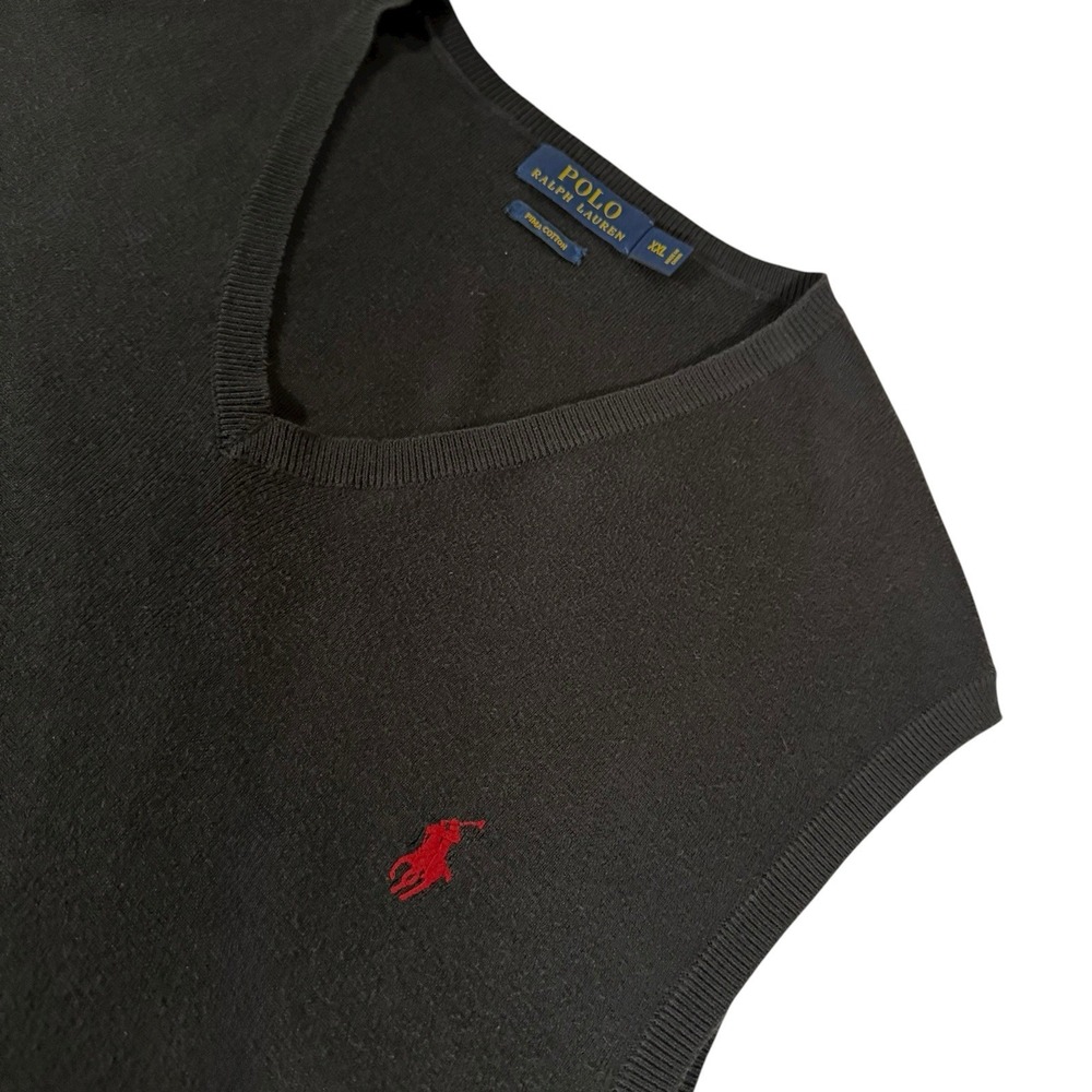Polo Ralph Lauren Men's XXL Black‎ Pima Cotton V-Neck Sweater Vest Red Pony